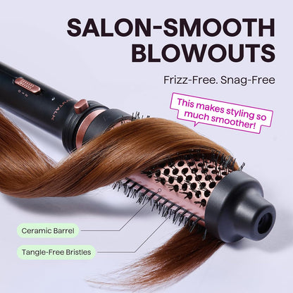 Thermal Brush, 1 1/2 Inch Heated round Brush with Detachable Head, Velvet Pouch and Dual Voltage for Travel, Easy to Create Blowout Look, Rose Gold