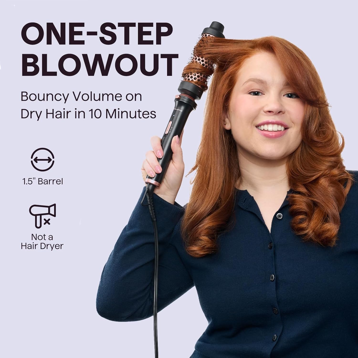 Thermal Brush, 1 1/2 Inch Heated round Brush with Detachable Head, Velvet Pouch and Dual Voltage for Travel, Easy to Create Blowout Look, Rose Gold