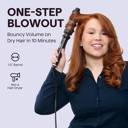 Thermal Brush, 1 1/2 Inch Heated round Brush with Detachable Head, Velvet Pouch and Dual Voltage for Travel, Easy to Create Blowout Look, Rose Gold