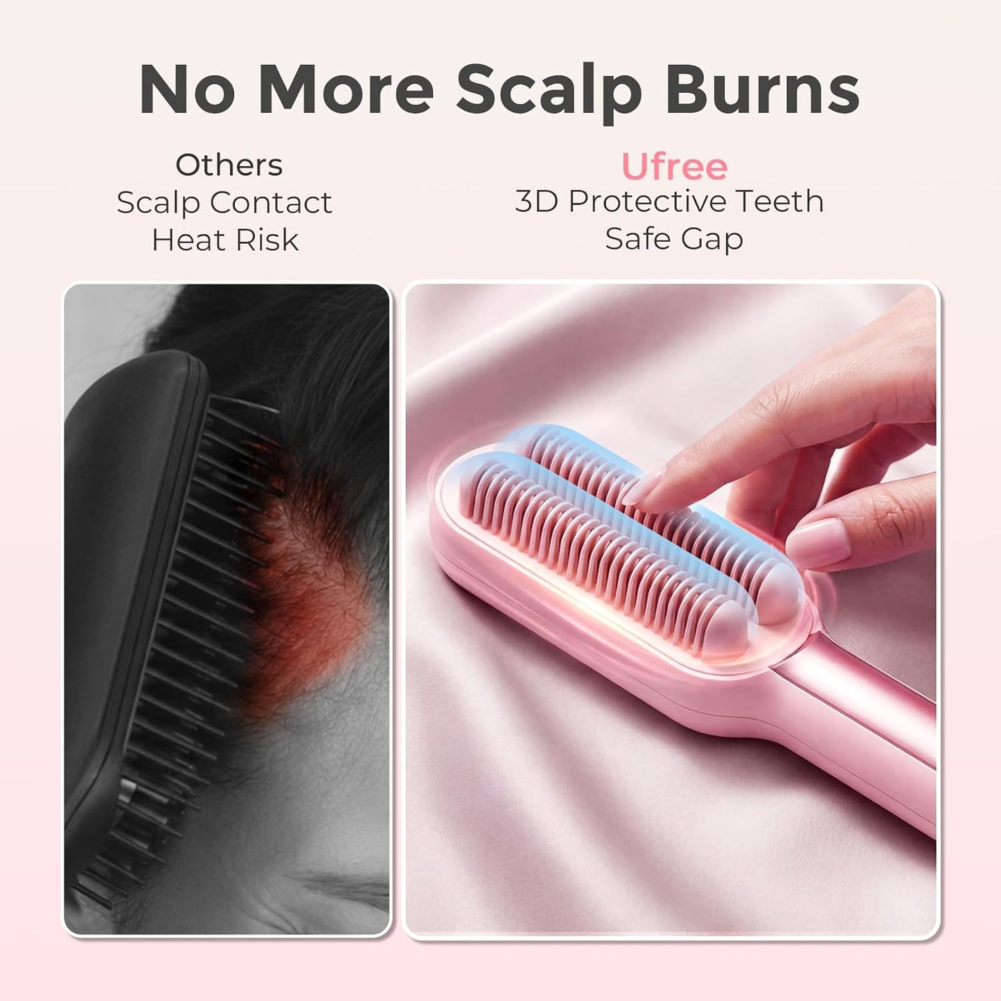 Hair Straightener Brush for Women, Double Row Ionic Hot Comb, Pink | 9 Heat Settings, 30S Fast Heat, 285-430°F, Ceramic Titanium Coating, Dual Voltage, Travel Ready, Gift Set