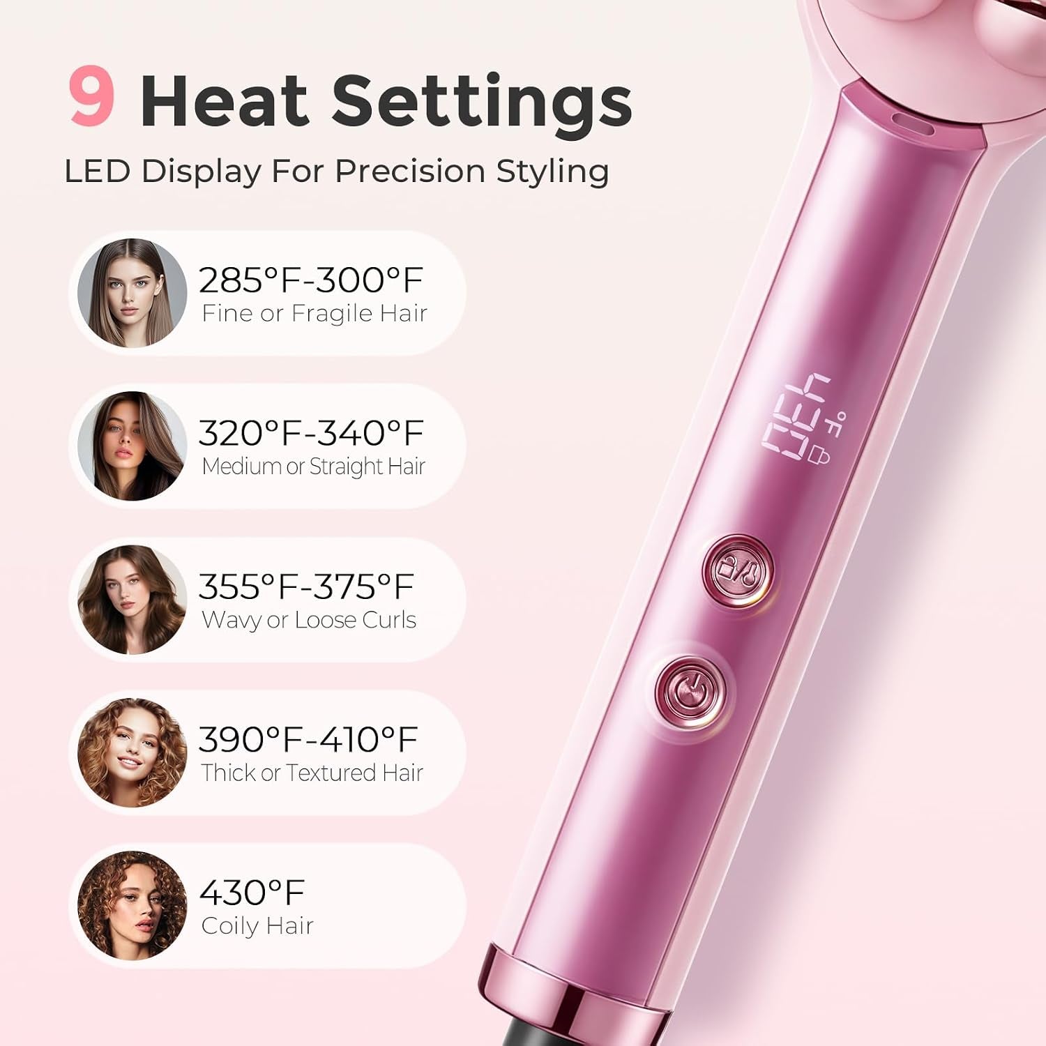 Hair Straightener Brush for Women, Double Row Ionic Hot Comb, Pink | 9 Heat Settings, 30S Fast Heat, 285-430°F, Ceramic Titanium Coating, Dual Voltage, Travel Ready, Gift Set