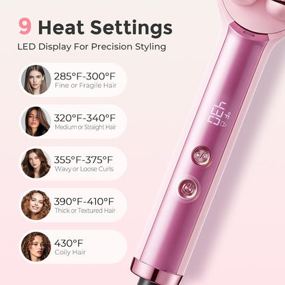Hair Straightener Brush for Women, Double Row Ionic Hot Comb, Pink | 9 Heat Settings, 30S Fast Heat, 285-430°F, Ceramic Titanium Coating, Dual Voltage, Travel Ready, Gift Set