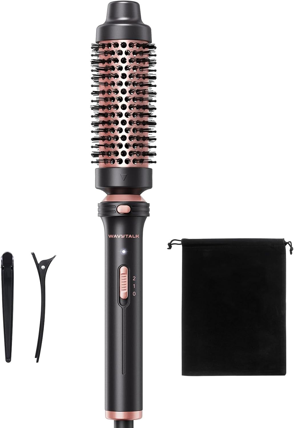 Thermal Brush, 1 1/2 Inch Heated round Brush with Detachable Head, Velvet Pouch and Dual Voltage for Travel, Easy to Create Blowout Look, Rose Gold